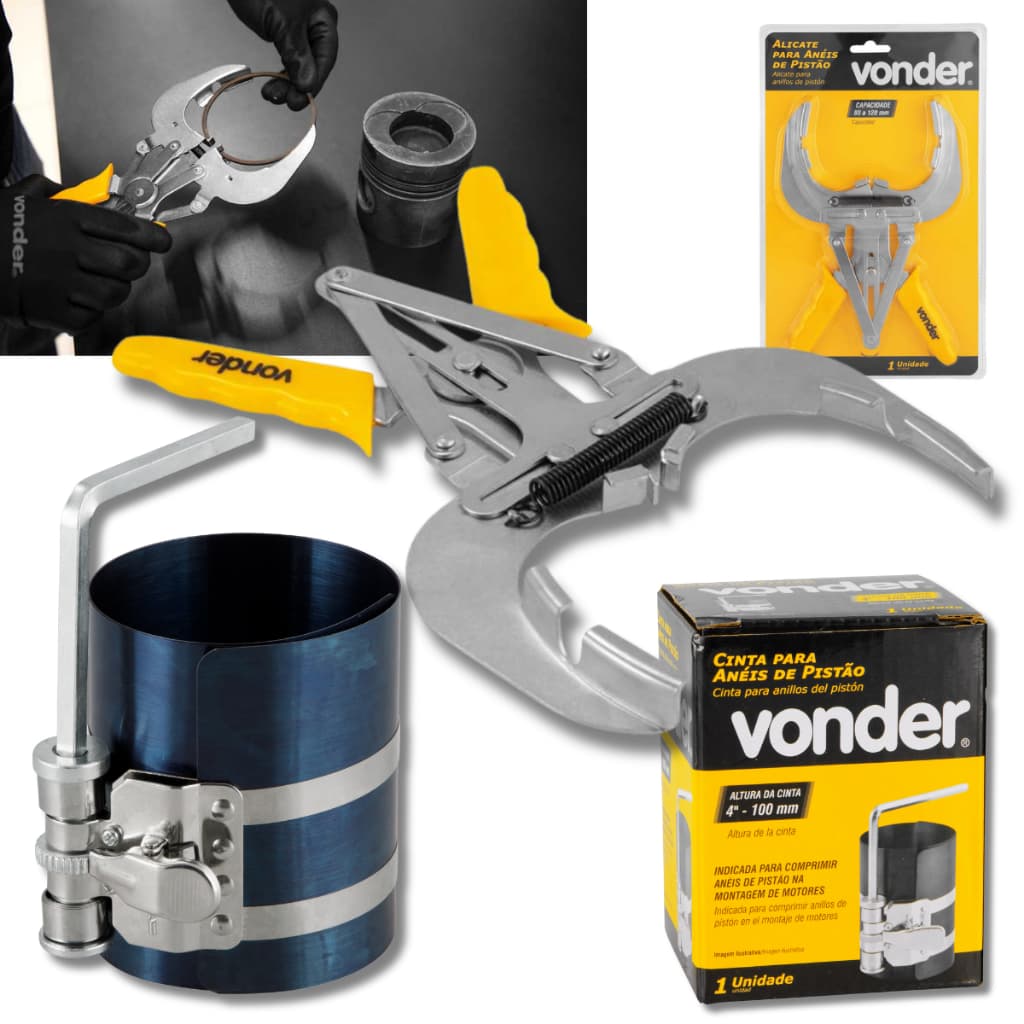 Kit Alicate Extensor 80 a 120mm E Cinta 4' Anel De Pistão 90 a 175mm Vonder