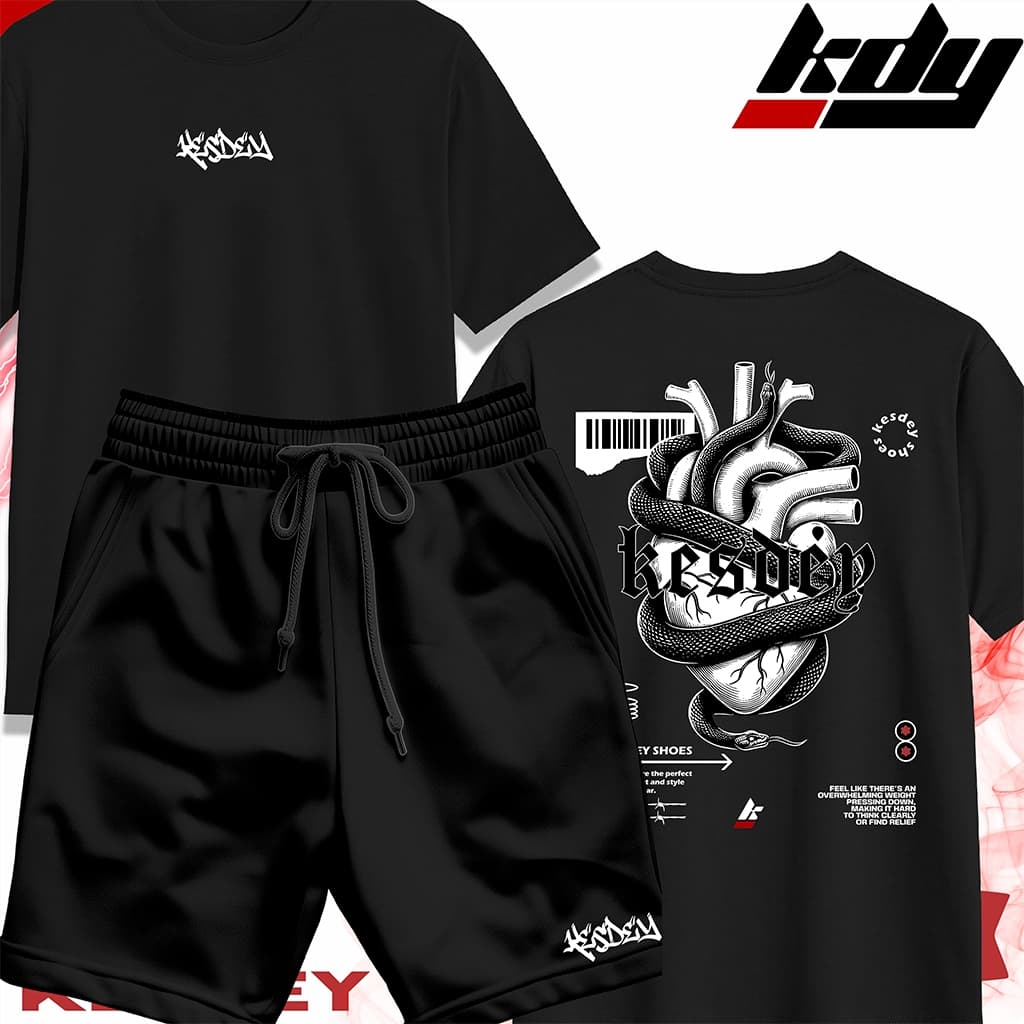 KIT Camisa Streetwear 100% Algodão e Bermuda Mauricinho Estampa KESDEY CORAÇÃO