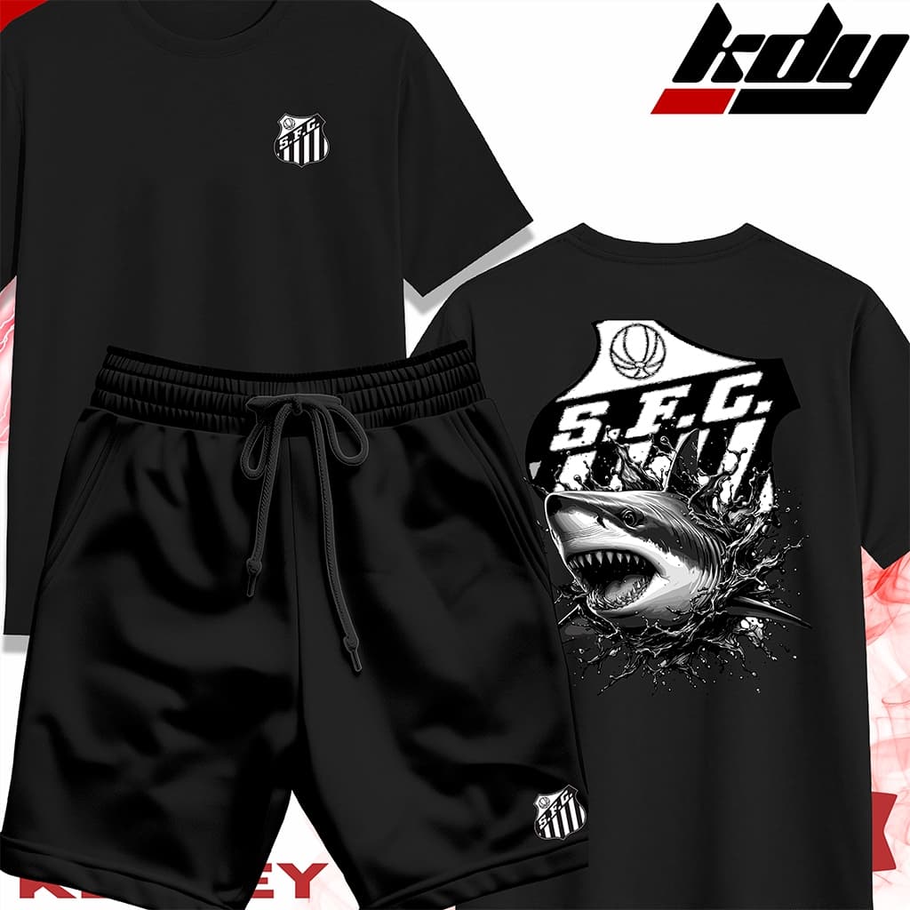 Camiseta Streetwear Masculina Feminina 100% Algodão e Bermuda Mauricinho Estampa ST TUBARÃO
