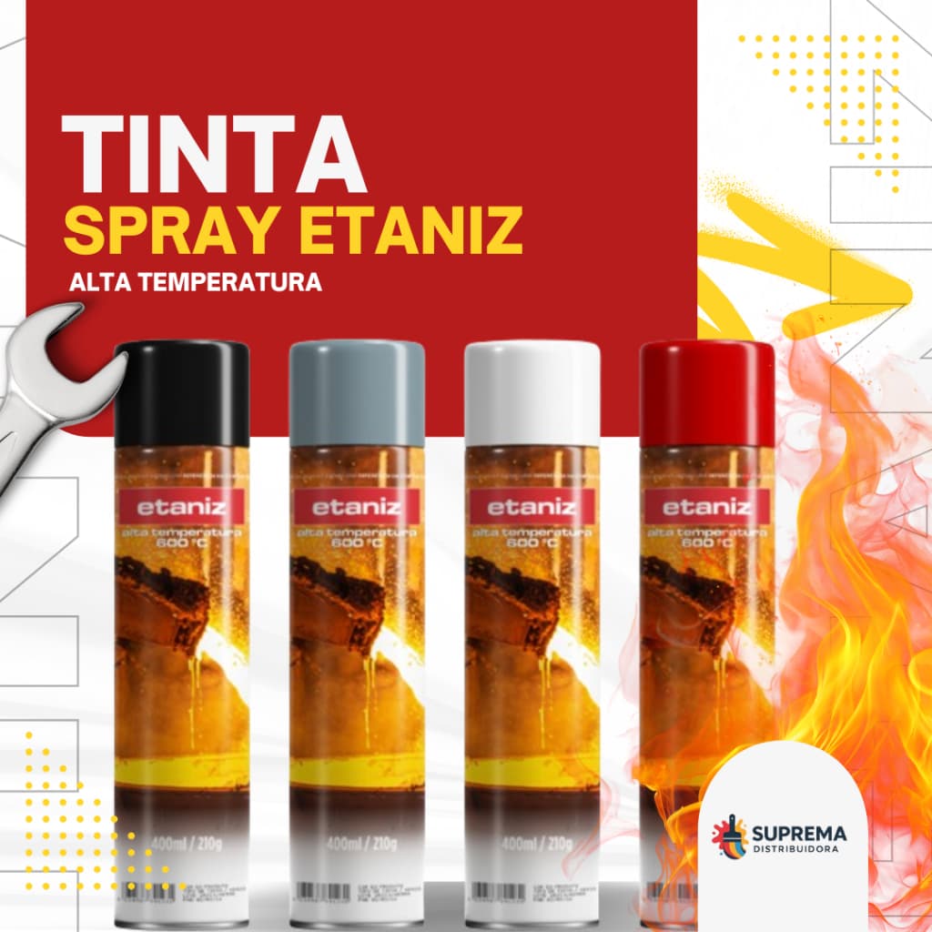 Tinta Spray Alta Temperatura Etaniz 400ml 600°C – Resistente ao Calor, Secagem Rápida Multiuso