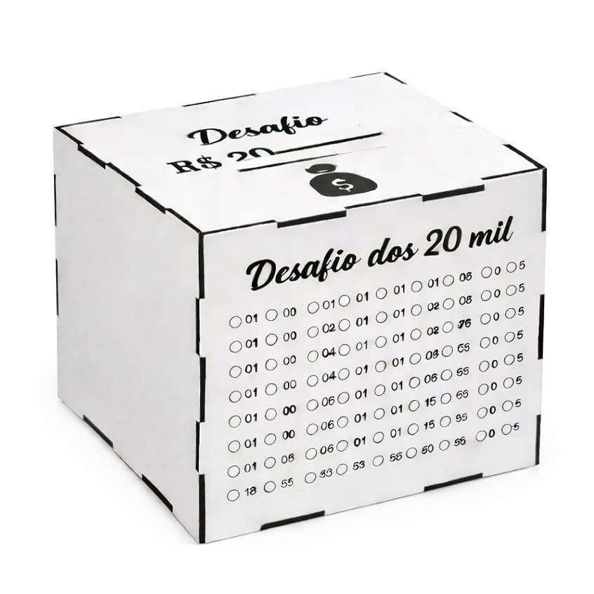 Cofre em MDF Desafio Junte Dinheiro 15x15cm Depósito Método Japonês Poupança