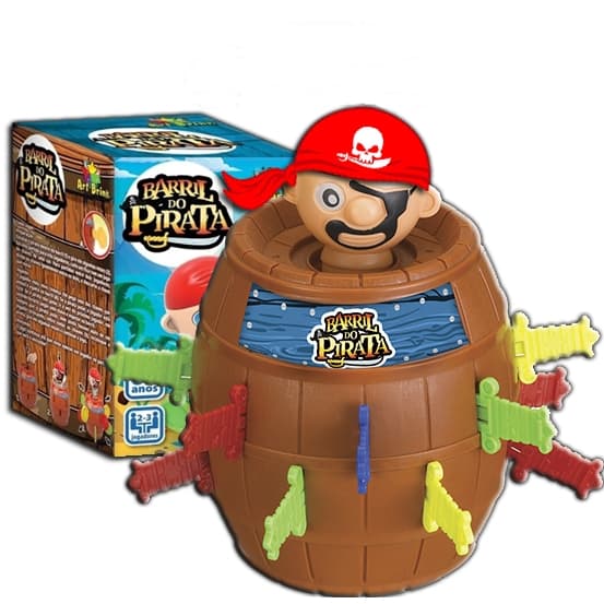 Jogo Barril Pula Pula Pirata Interativo Brinquedo Infantil Educativo com 16 Espadas
