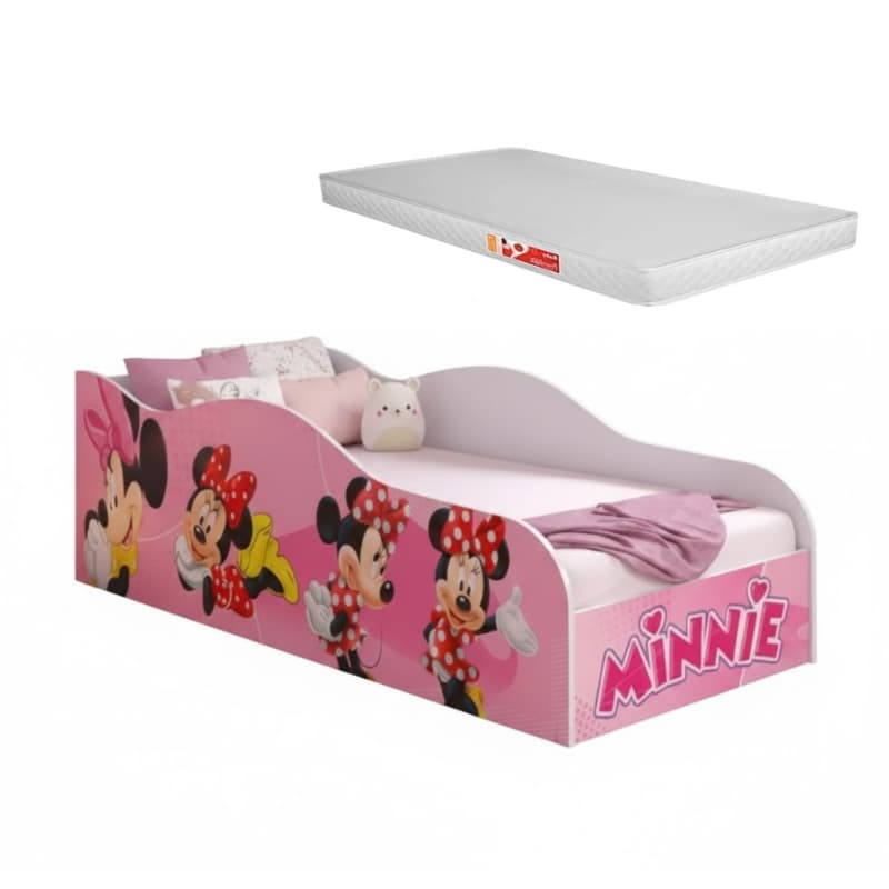 Mini Cama Carro Montessoriana Adesivada Meninas Personagens Divertidos e Estrutura em MDF Acompanha Colchão D18 – AV