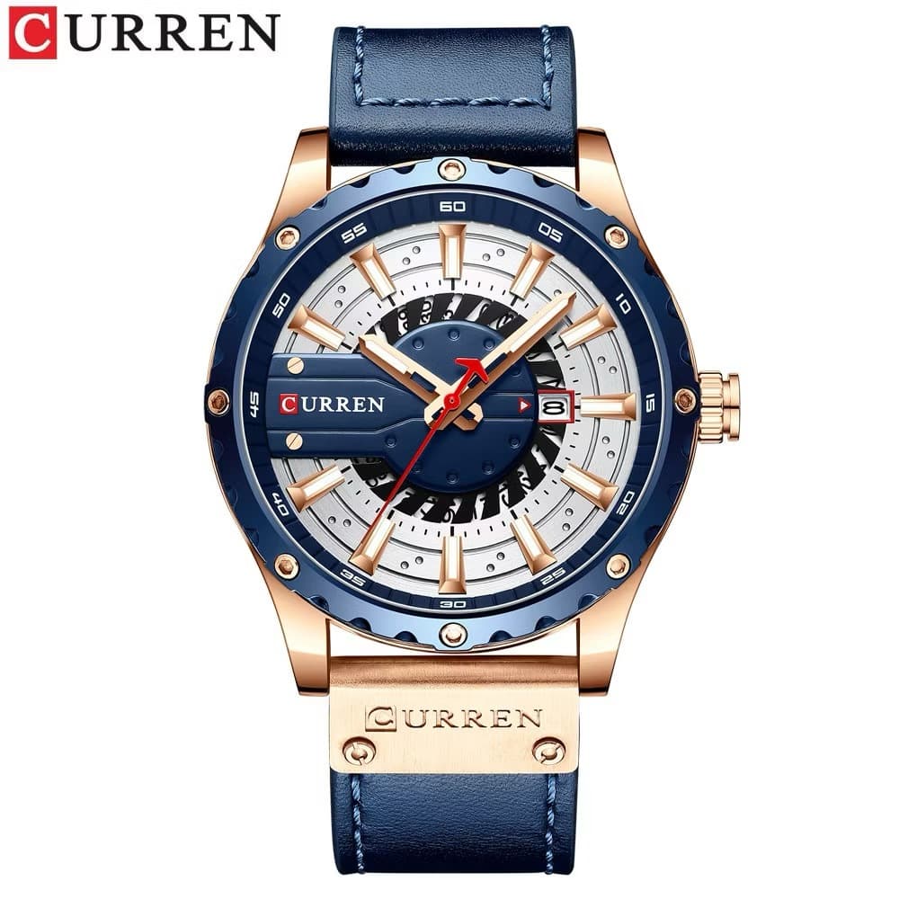 Relógio Masculino Curren 8374X Couro Original Aço Inox Calendário Luminoso 3ATM