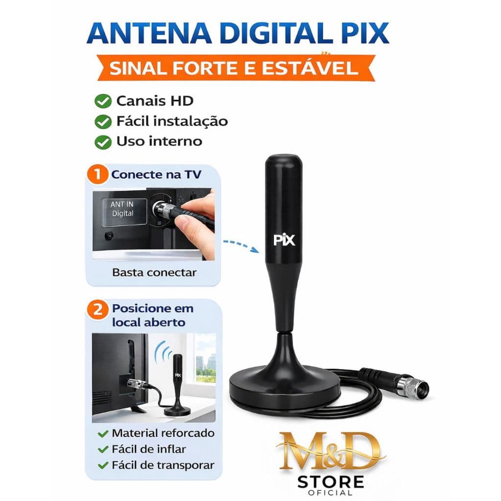 Antena Digital PIX HDTV Interna Capta Canais Abertos em HD para TV em Casa ou Apartamento