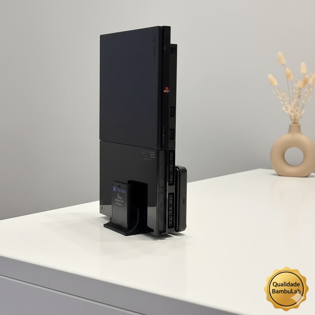 Suporte 3 em 1 para PlayStation 2 Slim — exclusivo, organizado e moderno Premium 3D