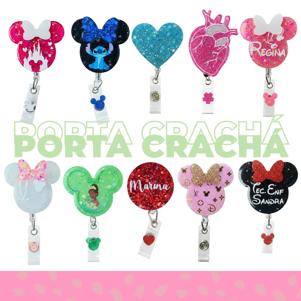 Porta Crachá Personalizado Mickey Minnie em resina - Roller Clip Button