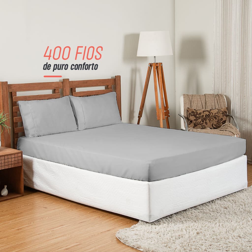 Kit Lençol Percal MicroPercal com Elastico 400 Fios para Cama Solteiro Casal Padrão Queen King
