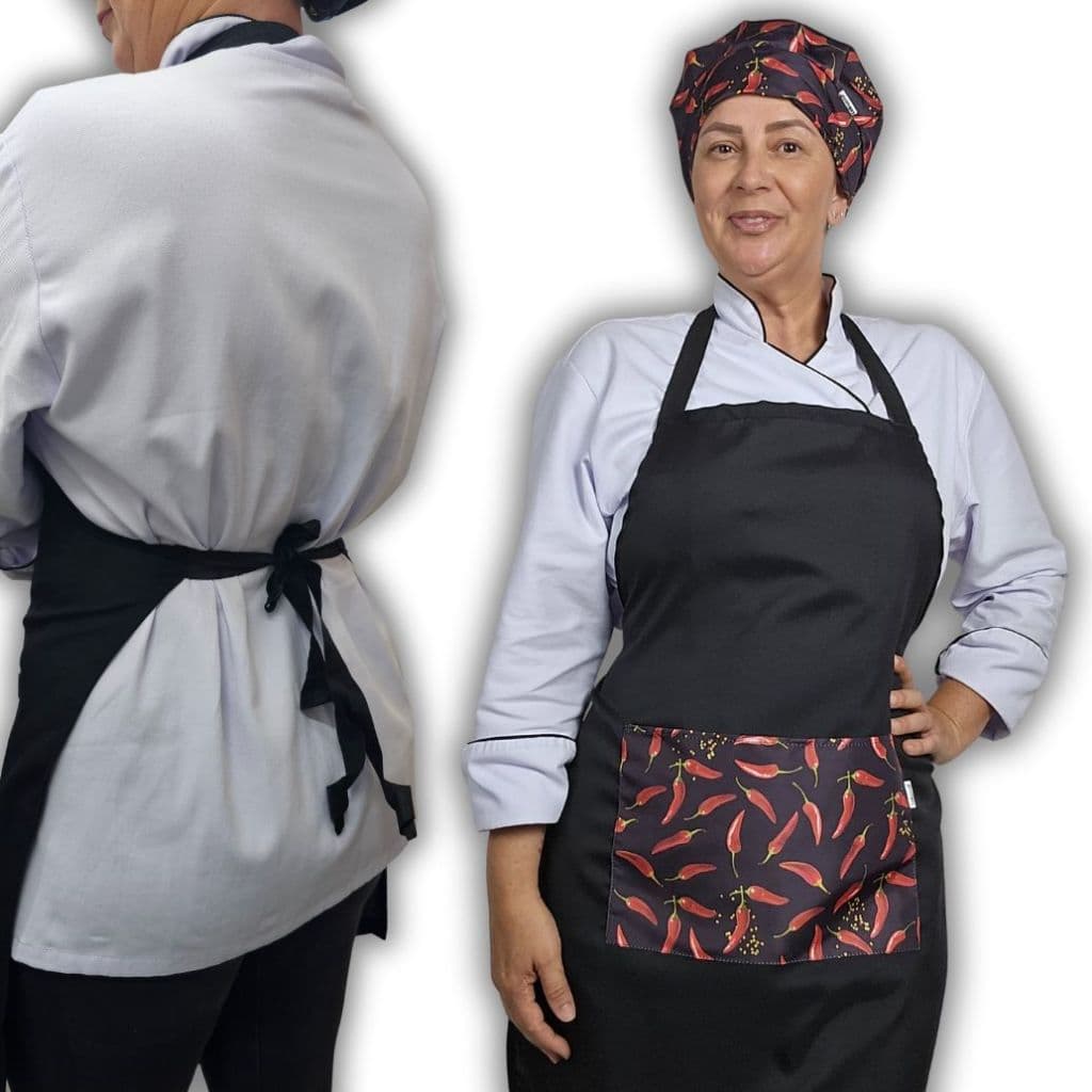 Kit Avental e Touca Conffort Feminina para Chef Pimenta Vermelha