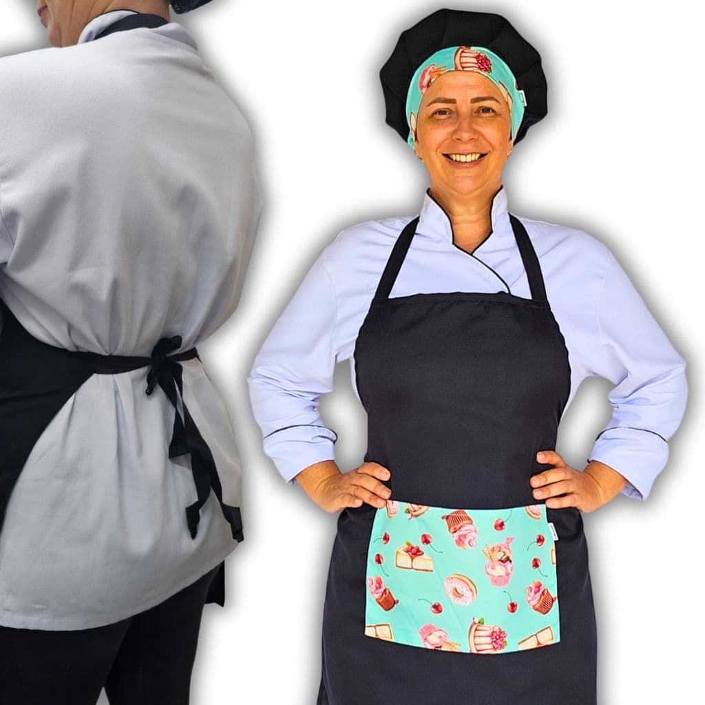 Kit avental e touca gorro de confeitaria chapéu de chef Bolo Tifany