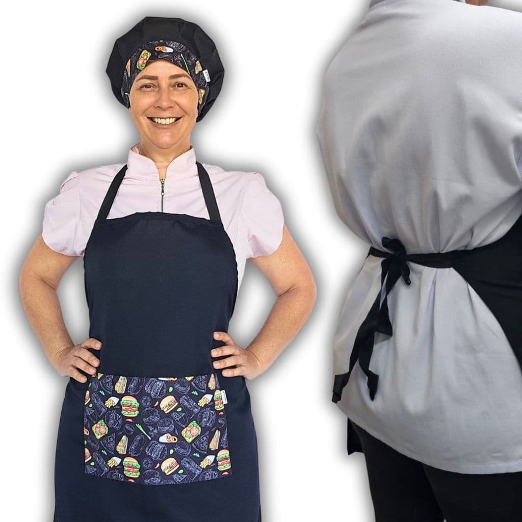 Kit avental e touca gorro de cozinha chapéu de chef Lanches
