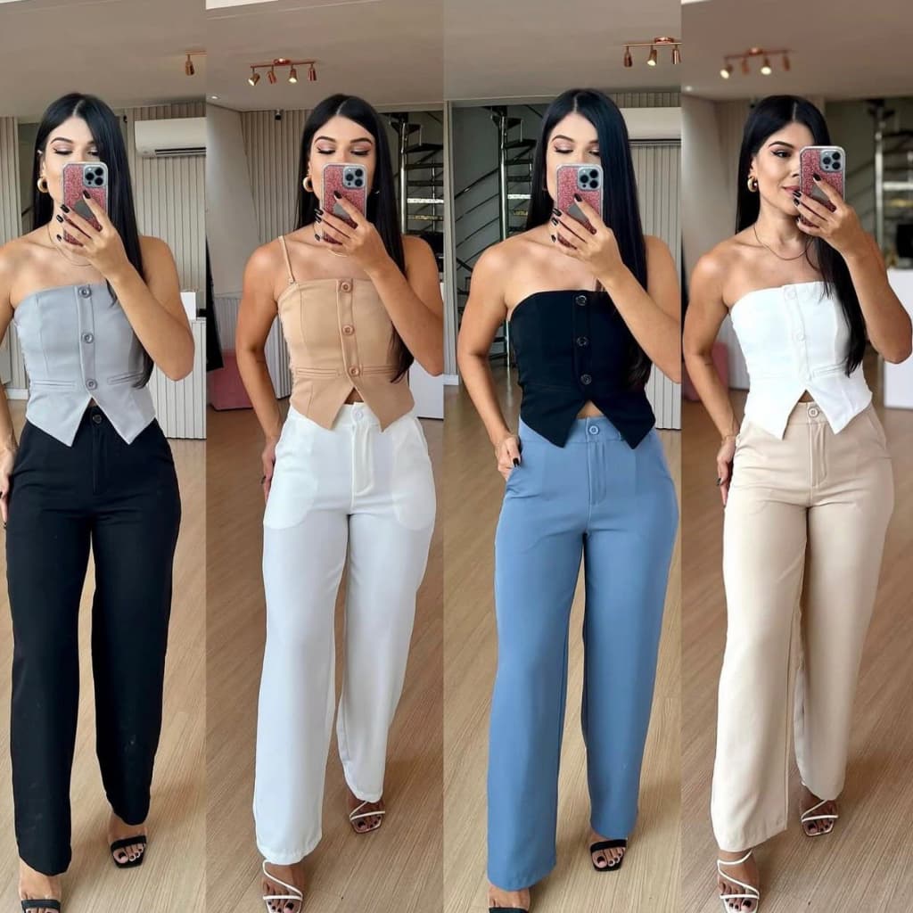 Calça Pantalona Wide Leg Cintura Alta Alfaiataria Premium