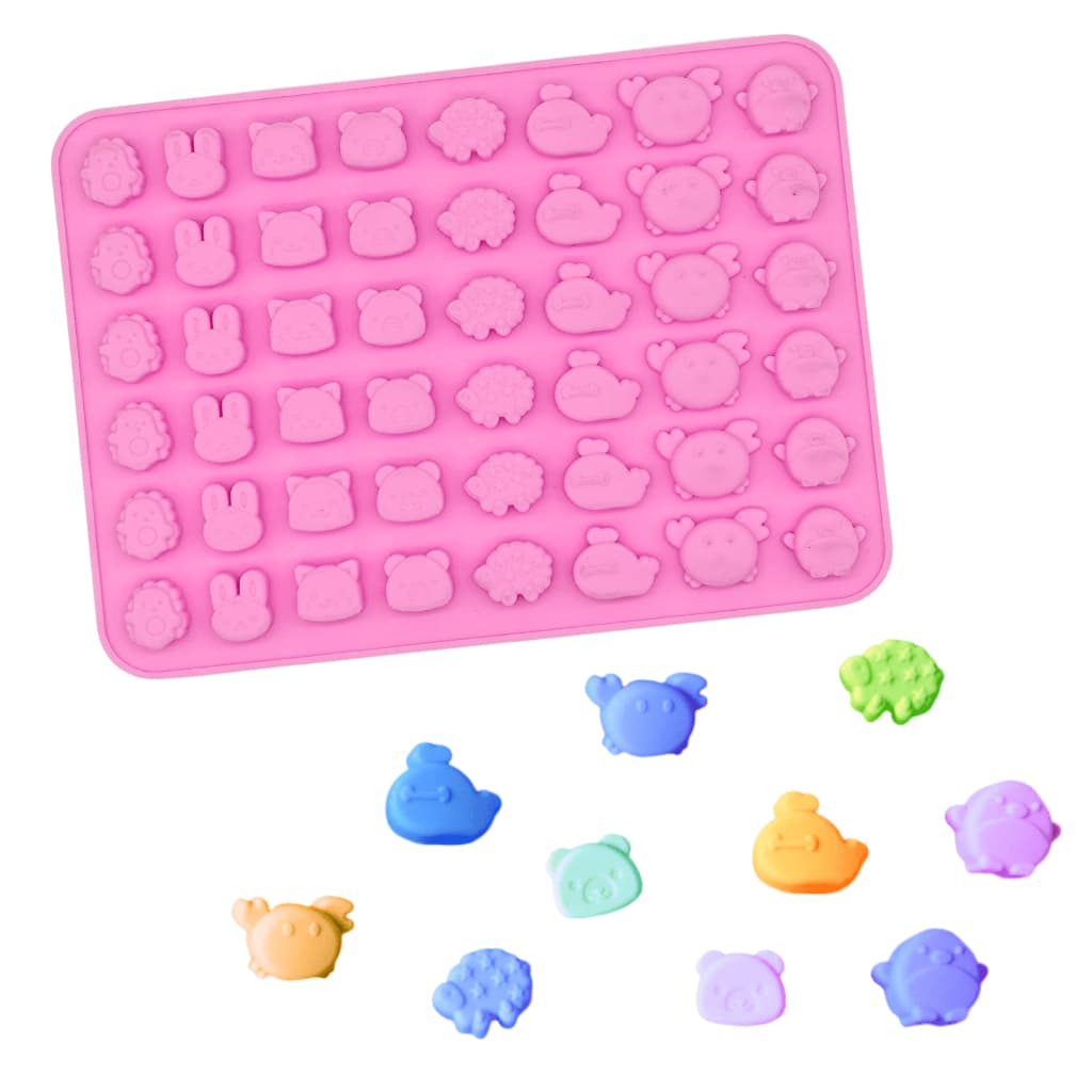 Molde de Silicone Mini Baleias e Caranguejos 48 Cavidades Goma Doce Forma Bala Fini Gelatina