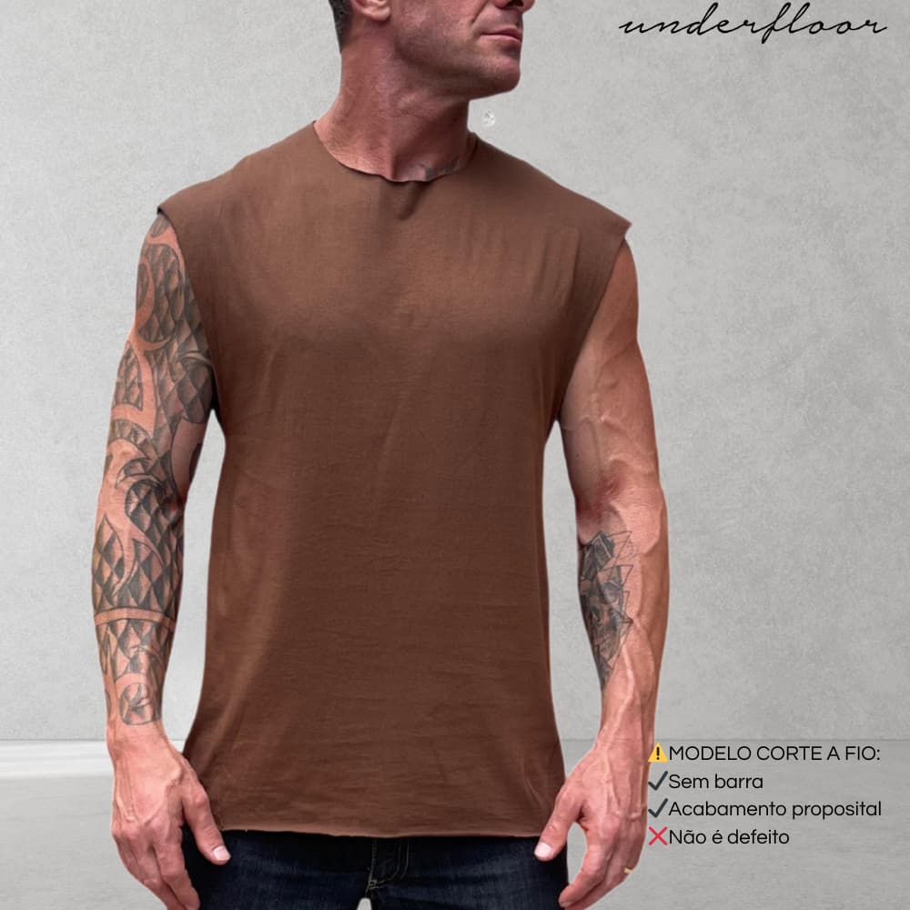 REGATA MACHÃO LISA MASCULINA ACABAMENTO SEM BAINHA CORTE A FIO MALHA ALGODÃO CAMISETA CASUAL TREINO