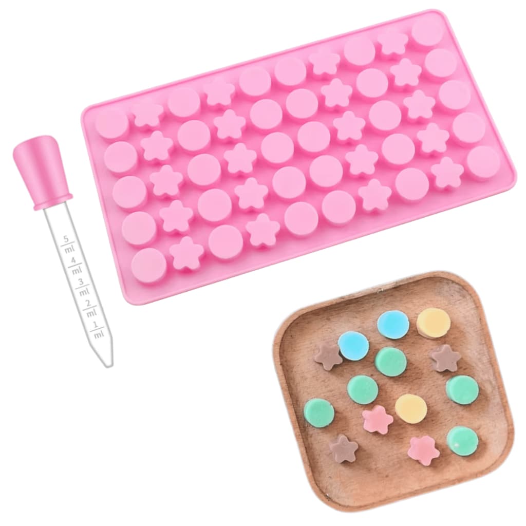 Molde de Silicone Mini Redondo Estrela 50 Cavidades Goma Doce Forma Bala Fini Gelatina Conta Gotas