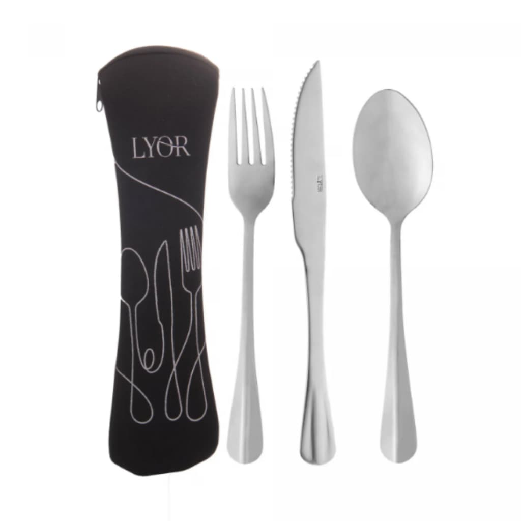 Conjunto 3 Talheres Positano Aço Inox com Estojo Neoprene - Lyor