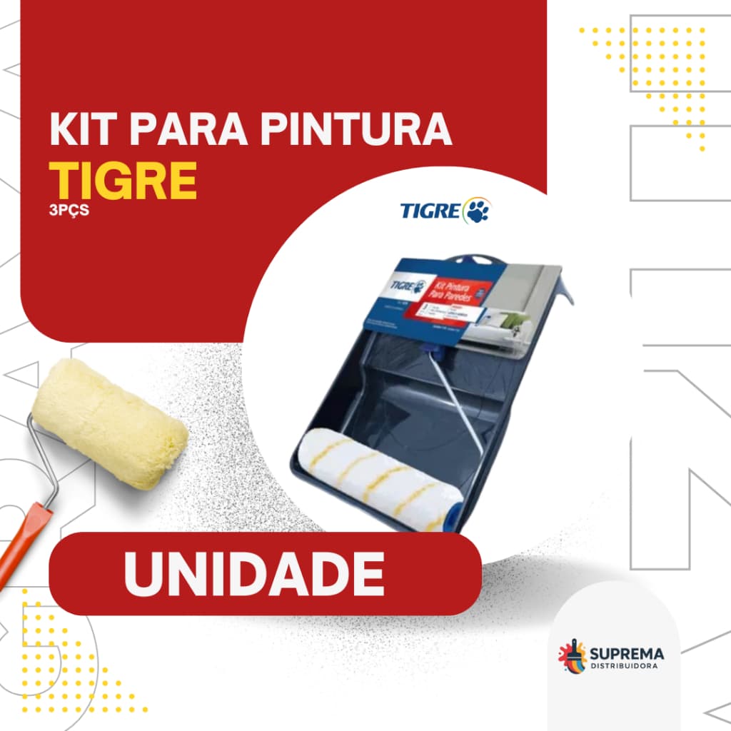 Kit Pintura Parede 3 Peças Rolo 23cm Antirrespingo/Antigota com Suporte e Bandeja Tigre Kit 3 Pçs