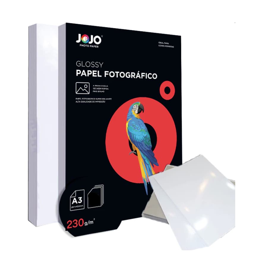 Papel Fotográfico A3 Glossy 230g 100 Folhas JOJO PAPER Prova Dagua