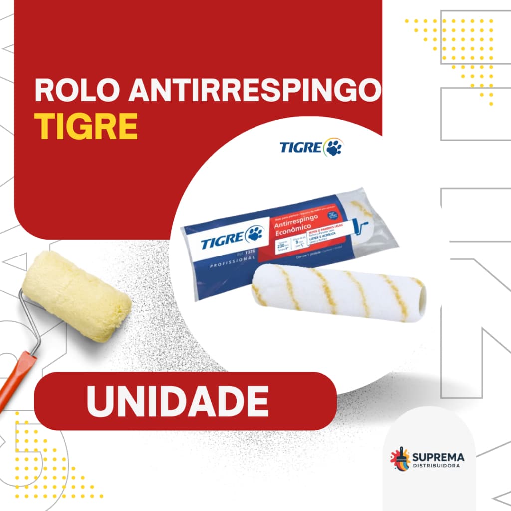 Rolo de Pintura Antirrespingo Tigre REF.1376– Aplicação Uniforme e Maior Cobertura