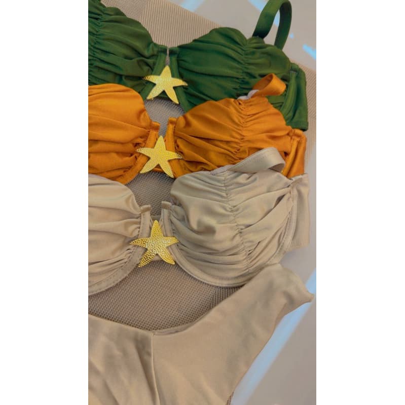 Biquíni meia taça luxo com estrela calcinha asa delta semi fio moda blogueira fio duplo