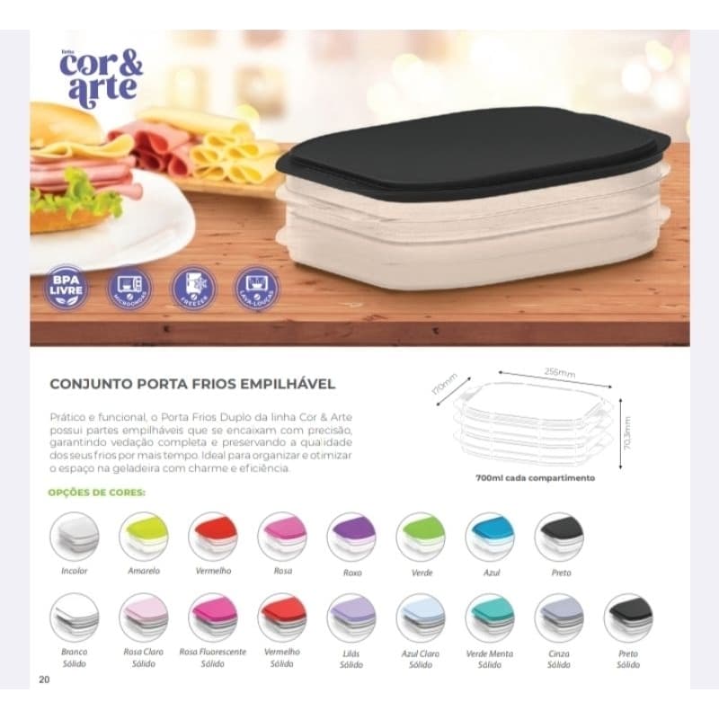 Porta Frios Empilhável Duplo 700ml BPA Free | Organizador Geladeira Micro-ondas Freezer
