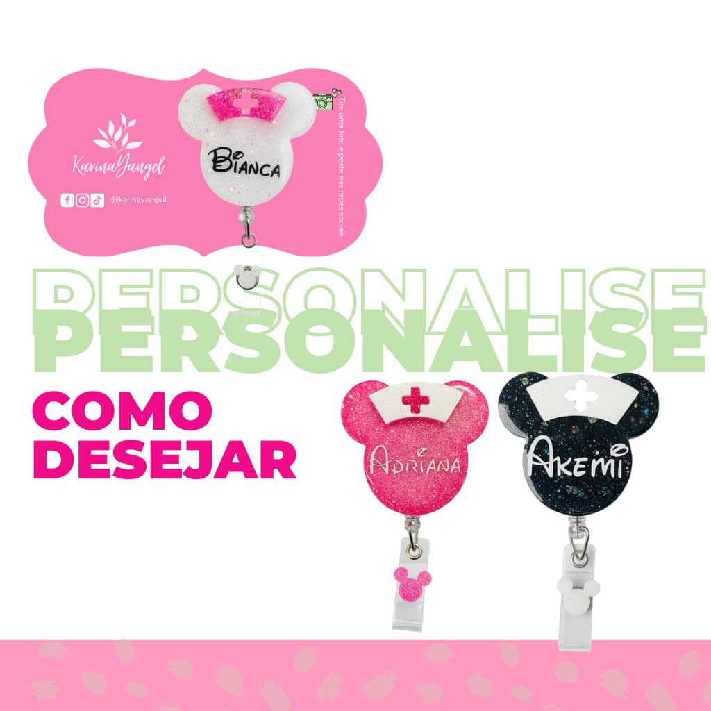 Porta Crachá Personalizado Minnie Enfermeira em Resina – Roller Clip Button