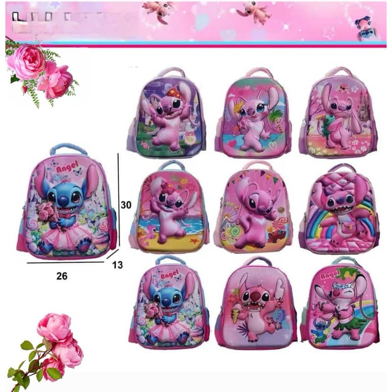 Mochila Stich infantil 3D alto relevo para meninas Escolar y creche