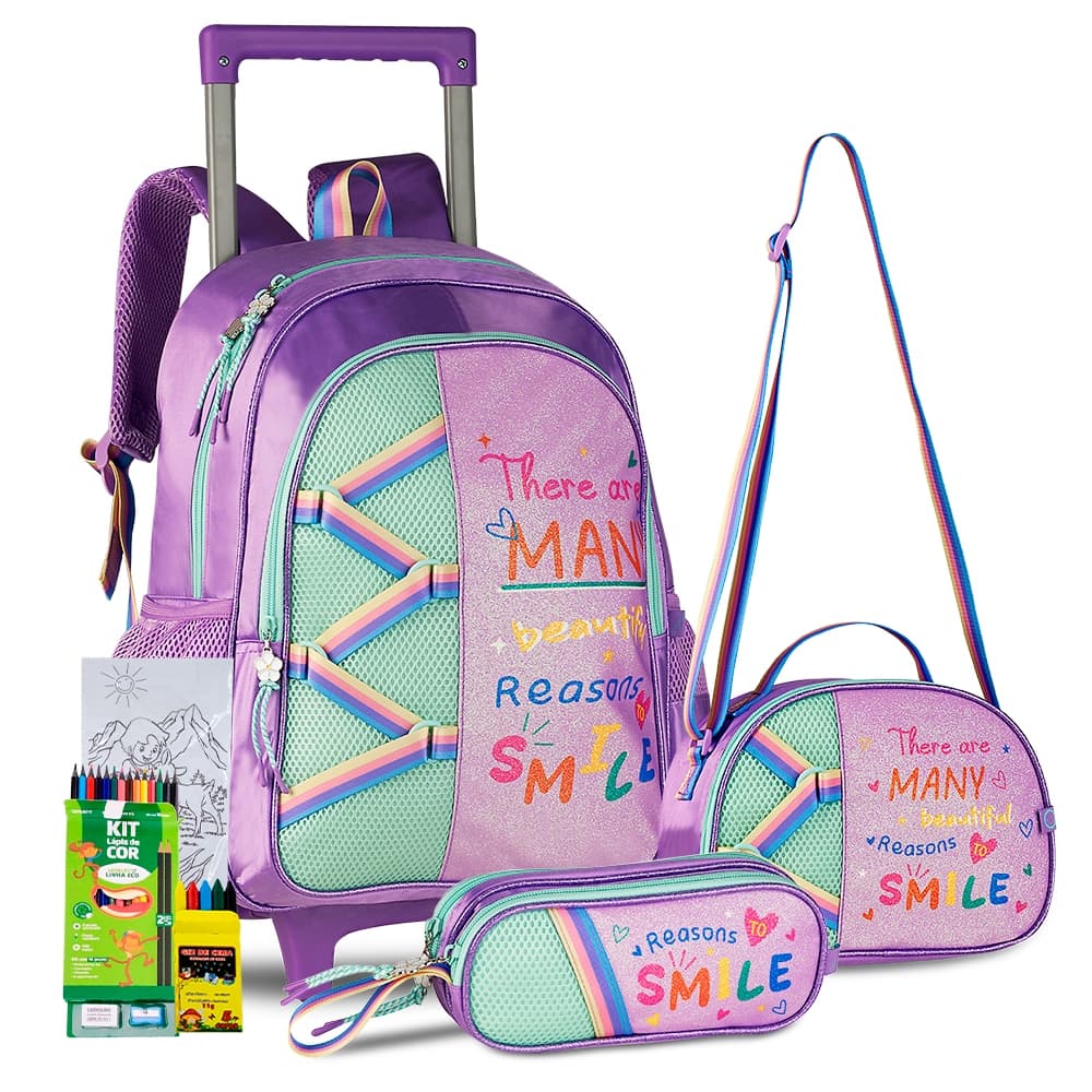 Kit Mochila Estojo e Lancheira Térmica Volta As Aulas Linha Florida 2025 Clio Style Meninas