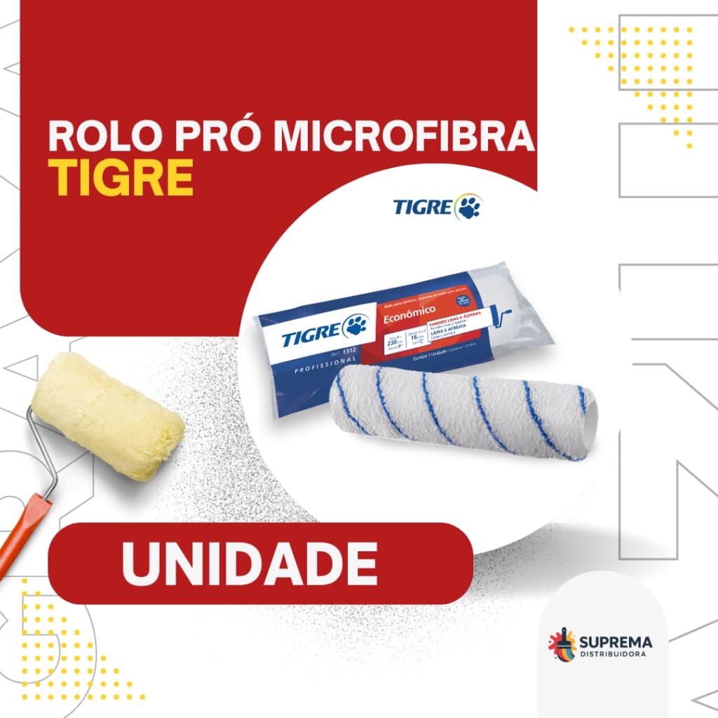 Rolo Pró Microfibra Tigre Ref. 1336 – Máxima Cobertura e Acabamento Profissional