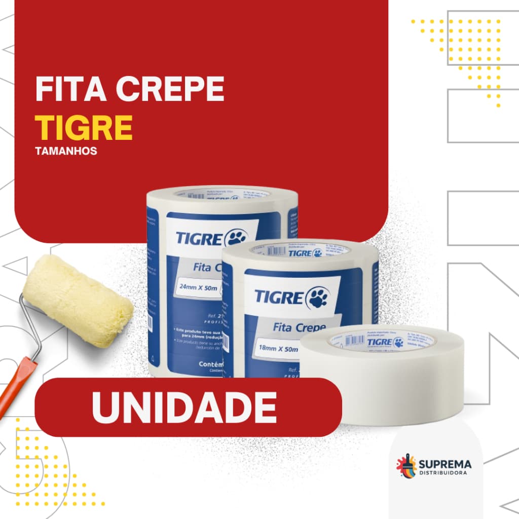 Fita Crepe Branca Tigre 18X50/24x50/48X50 Uso Geral Fita Crepe Larga Fina Grossa Fita Para Pintura textura multiuso