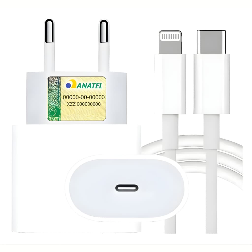 Cabo Lightning USB-C + Fonte Turbo 20W Carregador iPhone iOS
