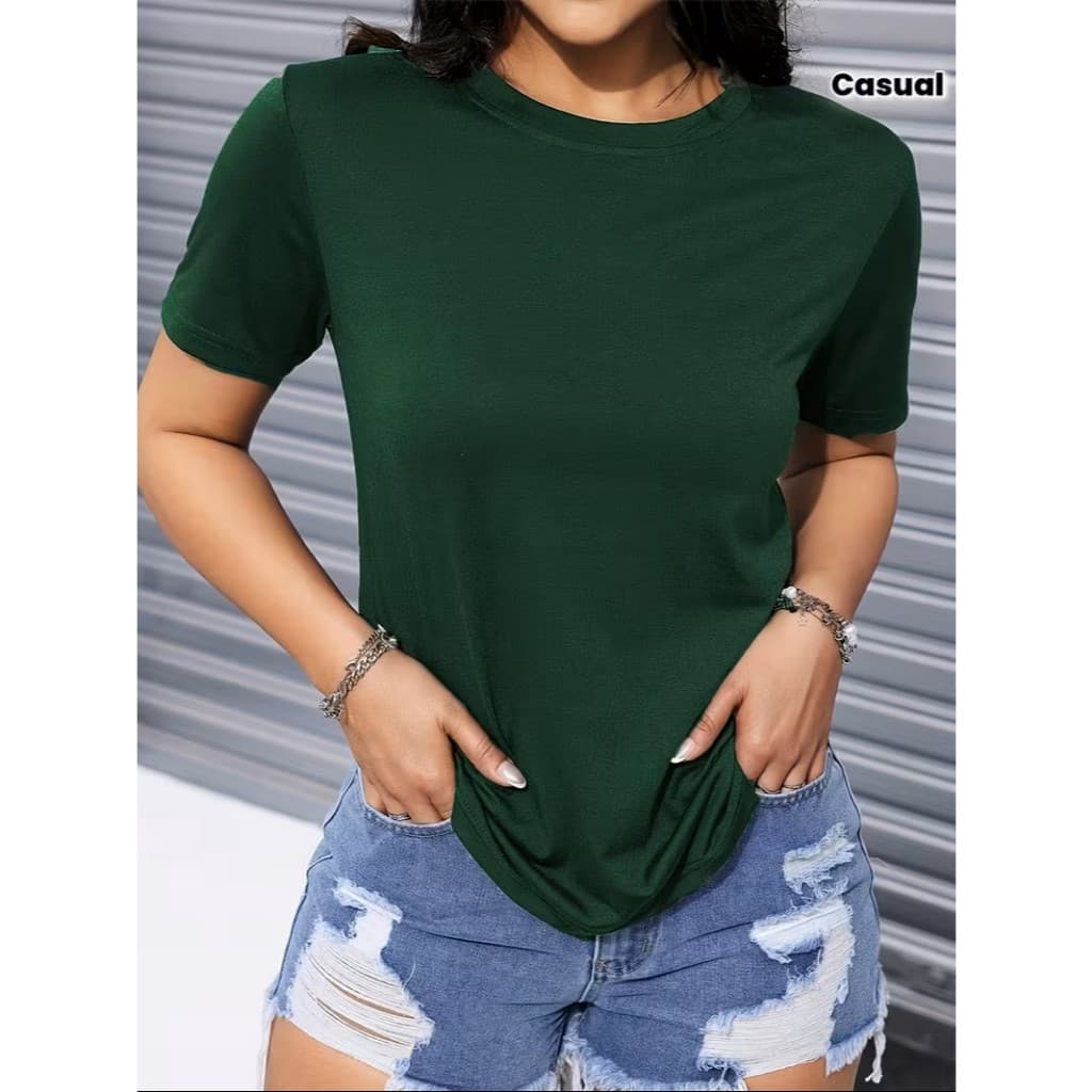 CAMISETA T-Shirt Feminina de Alta Elasticidade e Ajustada - Manga Curta com Gola Redonda Primavera/Verão. Premium