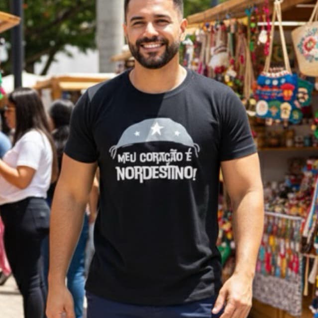 Camiseta masculina T-shirt algodão camisa meu coração é nordestino