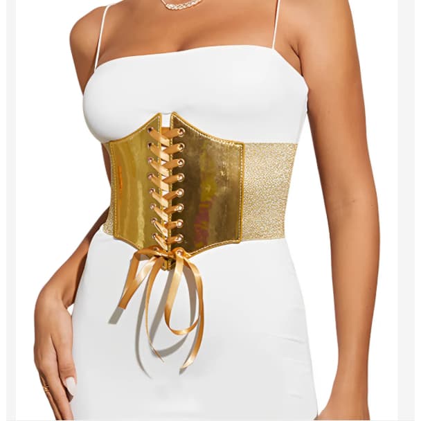 Corset Cinto Brilhoso Gliter Festa Fantasia Elástico CouroPu