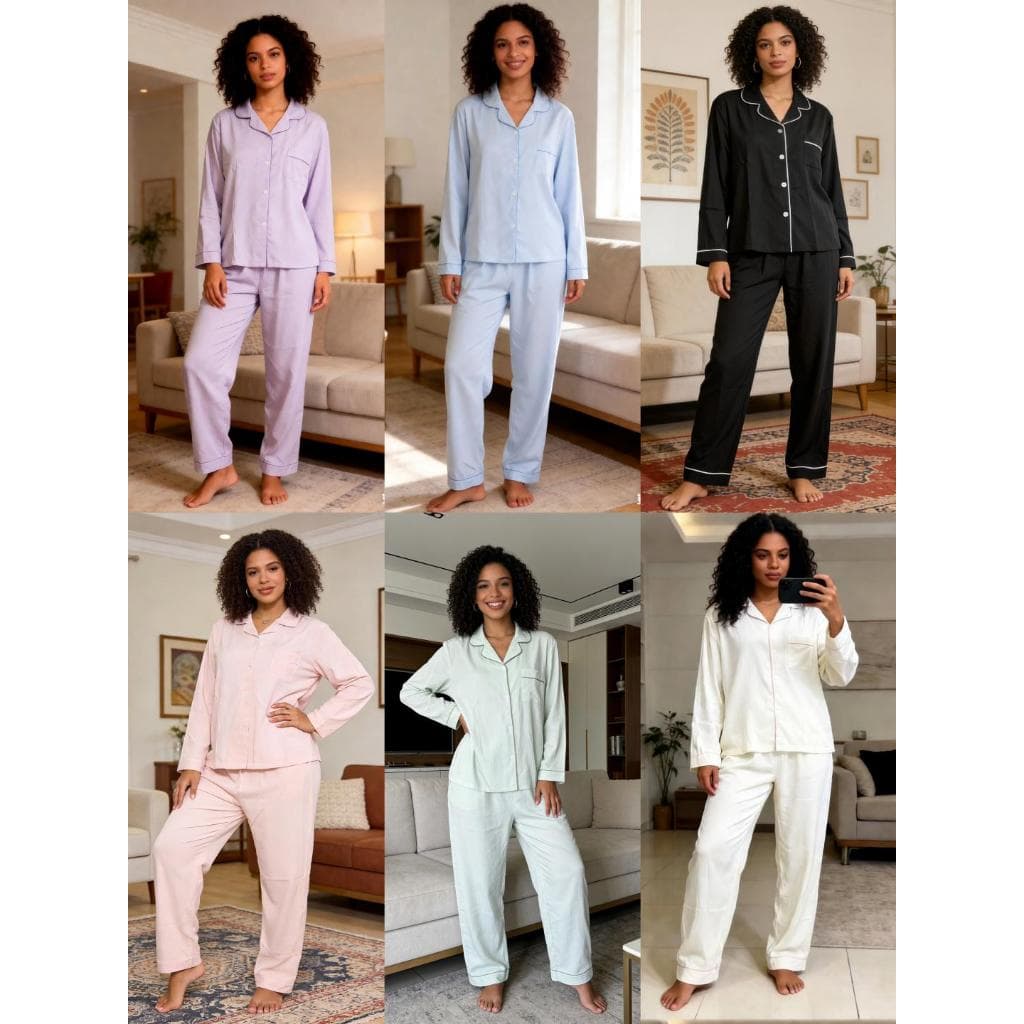 Conjunto de pijama feminino de luxoem algodão Cloud, manga comprida, duas peças, roupa de dormir confortável e elegante.