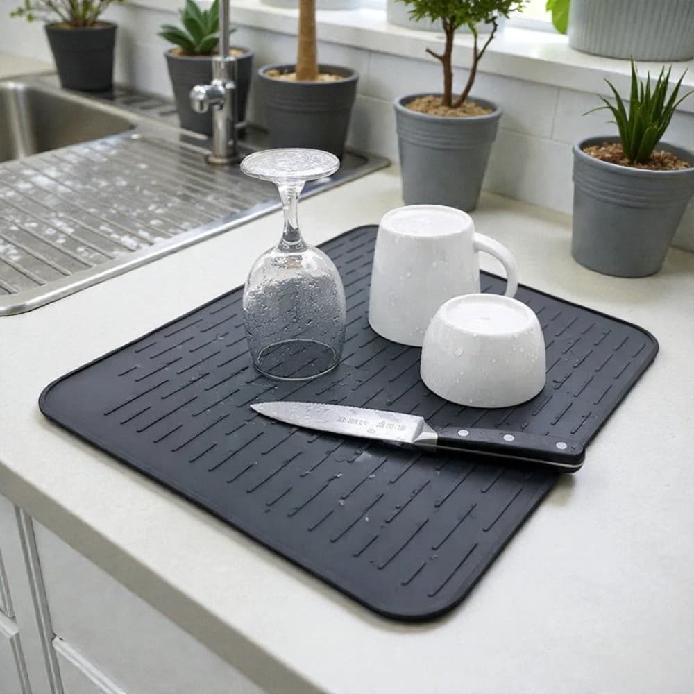 Tapete Escorredor de Silicone Antiderrapante 40cm Preto