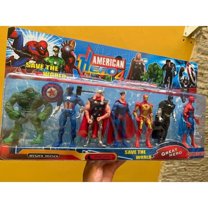 Kit Vingadores 7 Bonecos Articulados Super Heróis Avengers Hulk Homem-Aranha Thor Batman