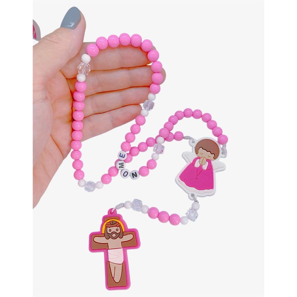 Terço Infantil Rosa Personalizado com Nome Criança Batizado Comunhão