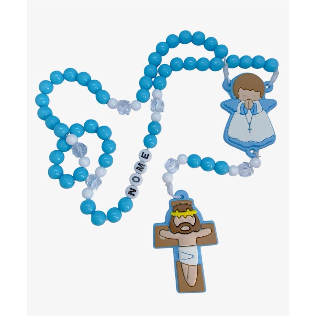 Terço Infantil Azul Personalizado com Nome Criança Batizado Comunhão