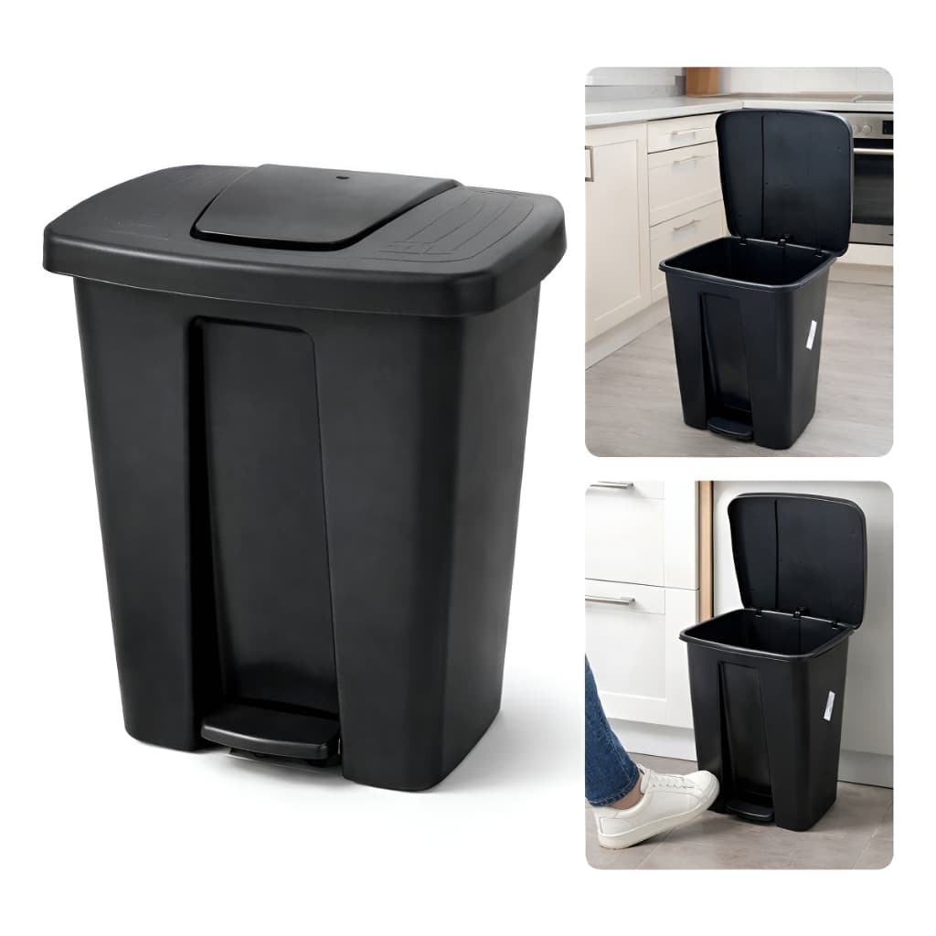 Lixeira com Pedal 16L Preta Compacta em Polipropileno Higiene para Cozinha Banheiro