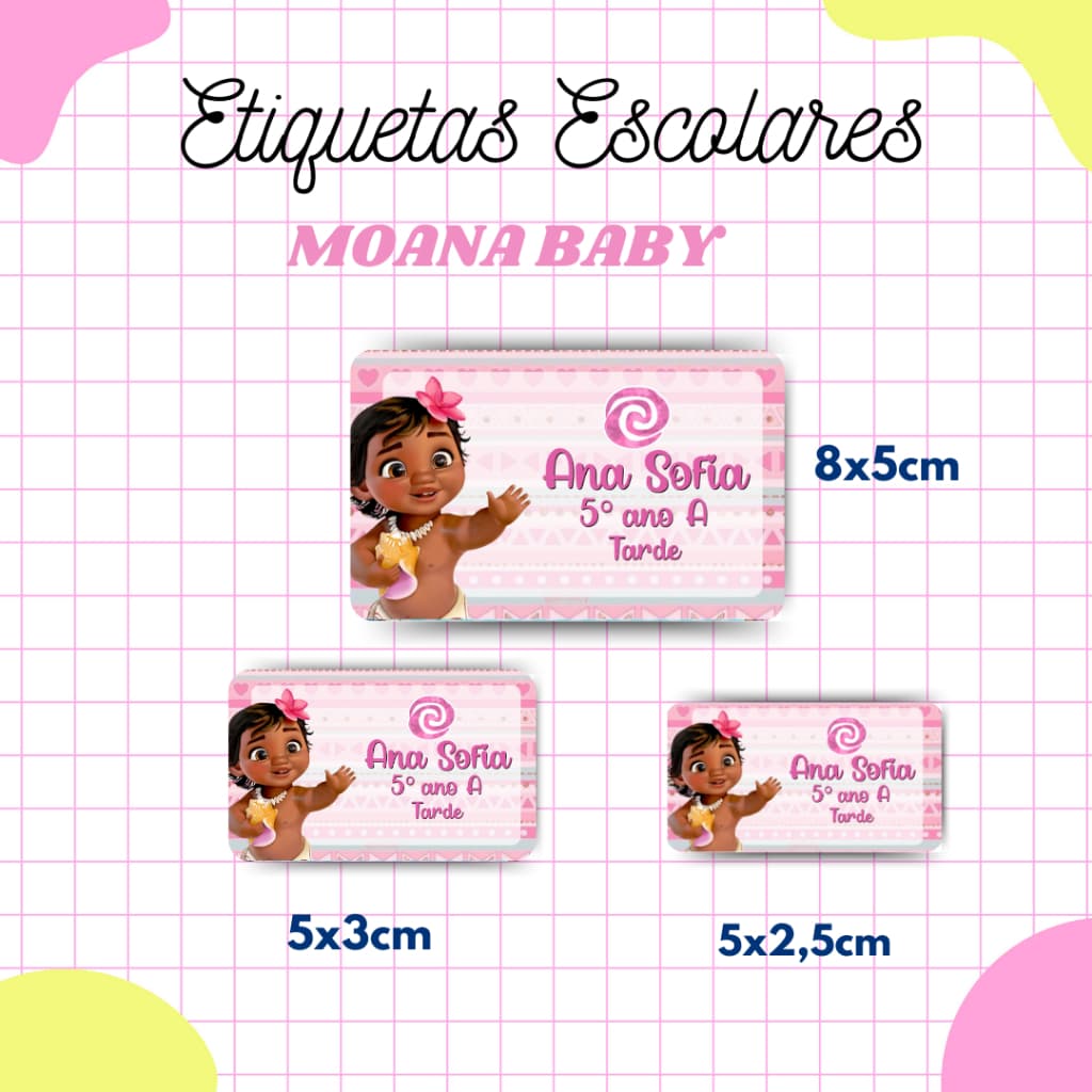 Kit Etiqueta Escolar Moana Baby l Adesivos Escolar l Etiquetas Personalizadas l Material Escolar l Volta as Aulas