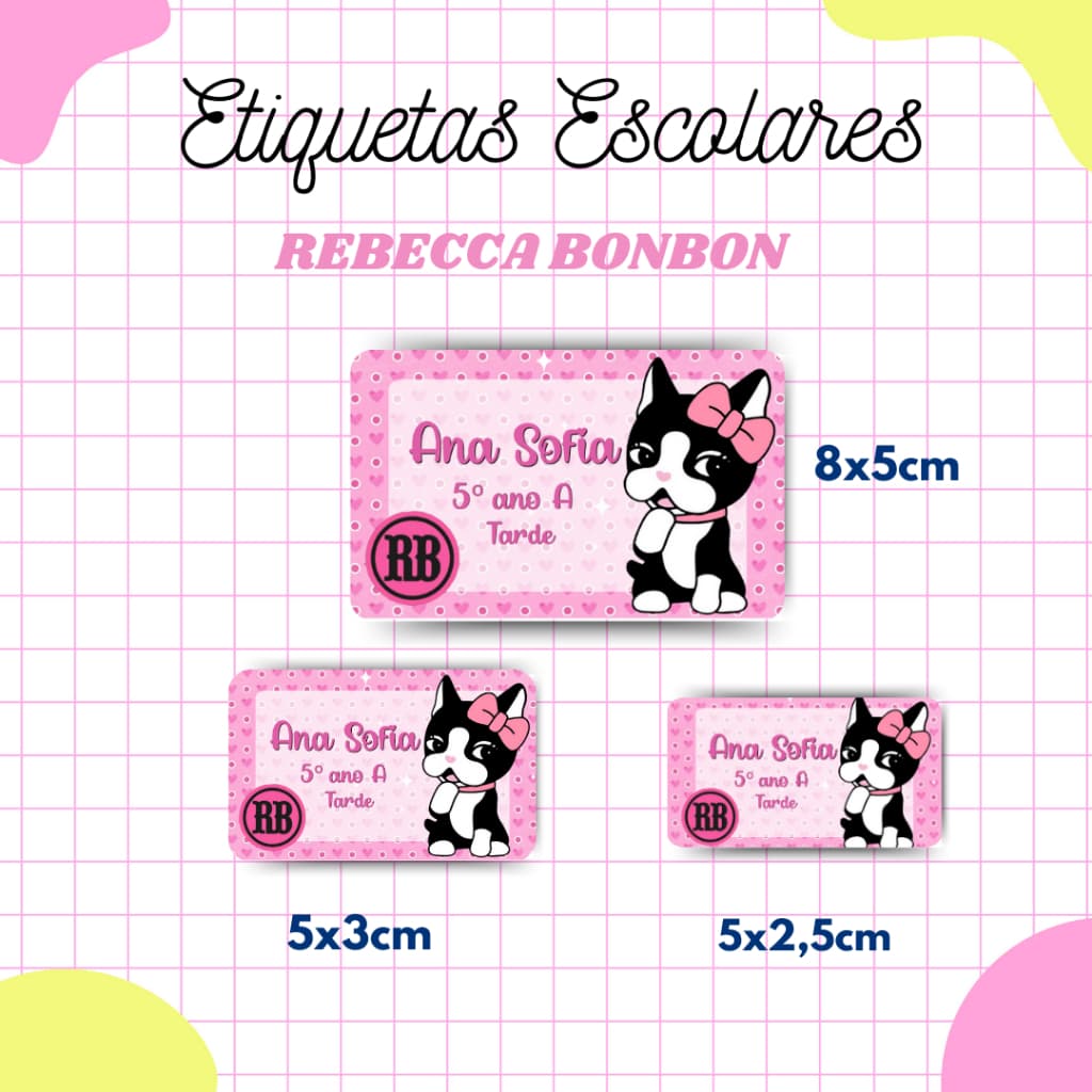 Kit Etiqueta Escolar Rebecca Bonbon l Adesivos Escolar l Etiquetas Personalizadas l Material Escolar l Volta as Aulas