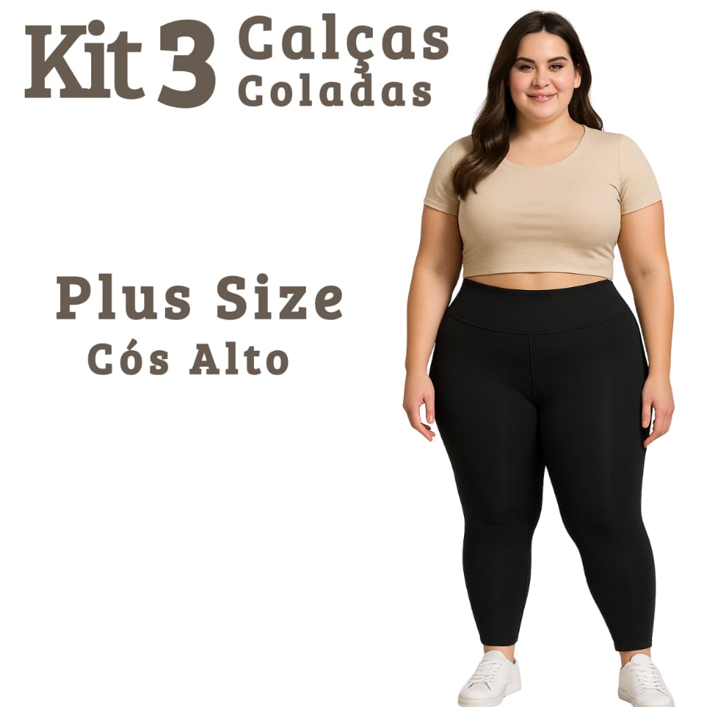 Kit 3 ou 2 Calças Legging Feminina Plus Size Lisa Cintura Alta Confortável Dia a Dia GG G1 G2 G3