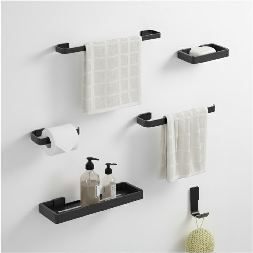 Kit 6 Peças Suporte Em Alumínio Ideal Para Lavabos Banheiros Sabonete Shampoo Toalha Papel Higiênico