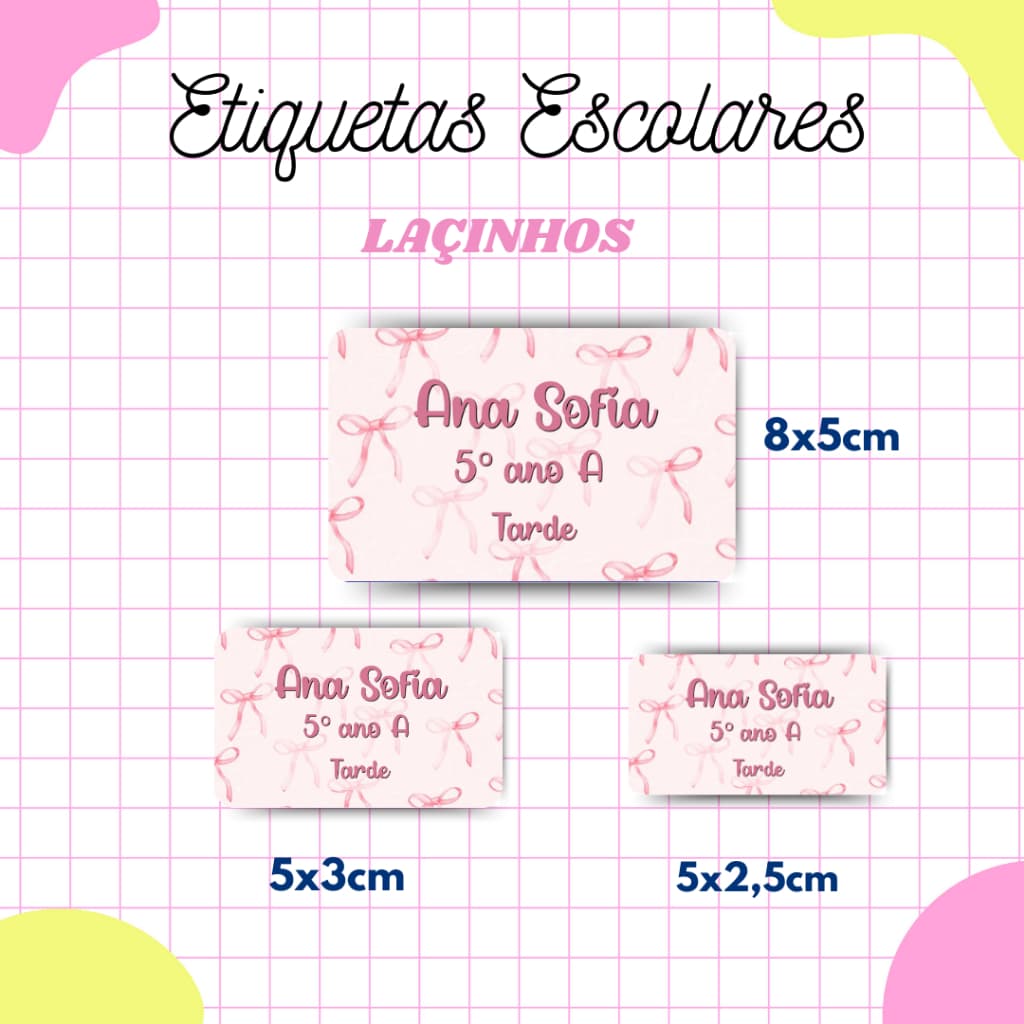 Kit Etiqueta Escolar Laçinhos l Adesivos Escolar l Etiquetas Personalizadas l Material Escolar l Volta as Aulas