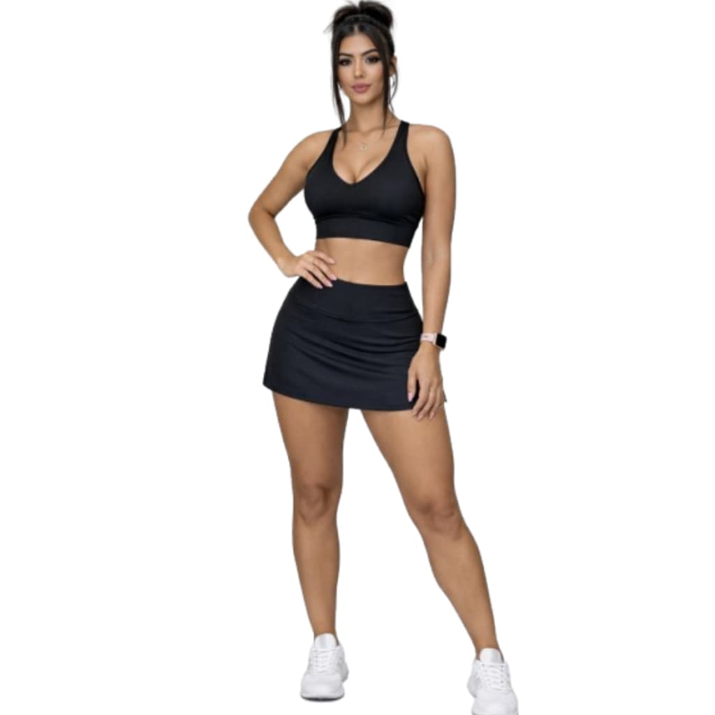 Combo Fitness Feminino ShortSaia Performance Top Alta Sustentação Zero Transparência Alta Compressão