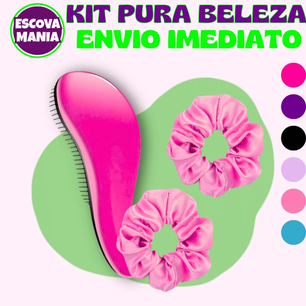 Kit Pura Belezas 2 ITENS  - 1 Escova Magica + 2 Xuxinha De Cetim - De Desembaraçar Cabelo