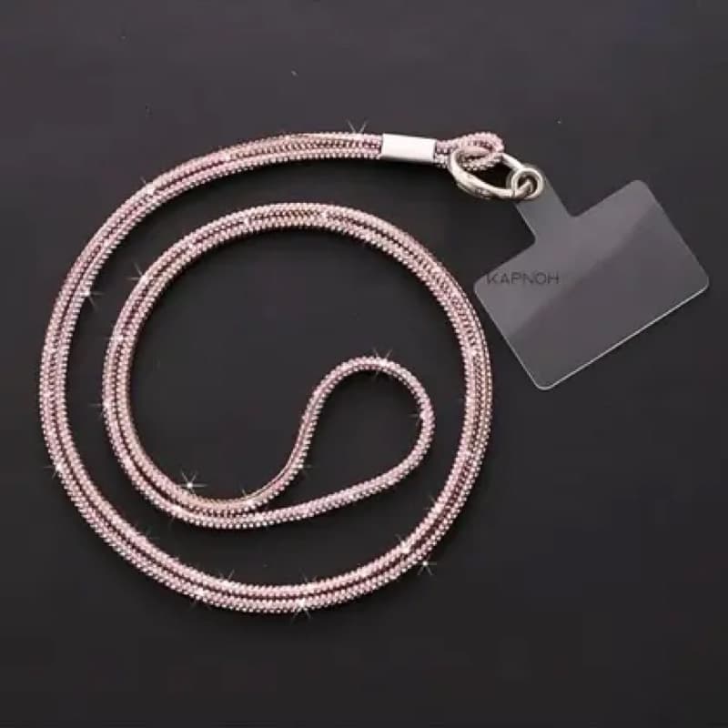 Cordão de Pescoço Luxo Strass Brilhante para Crachá, Chaves e Celular
