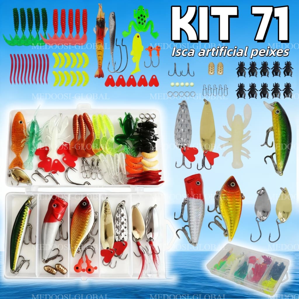 Kit 71 Iscas Artificiais Premium - Anzol Duplo e Olhos 3D Adequado para uma variedade de peixes