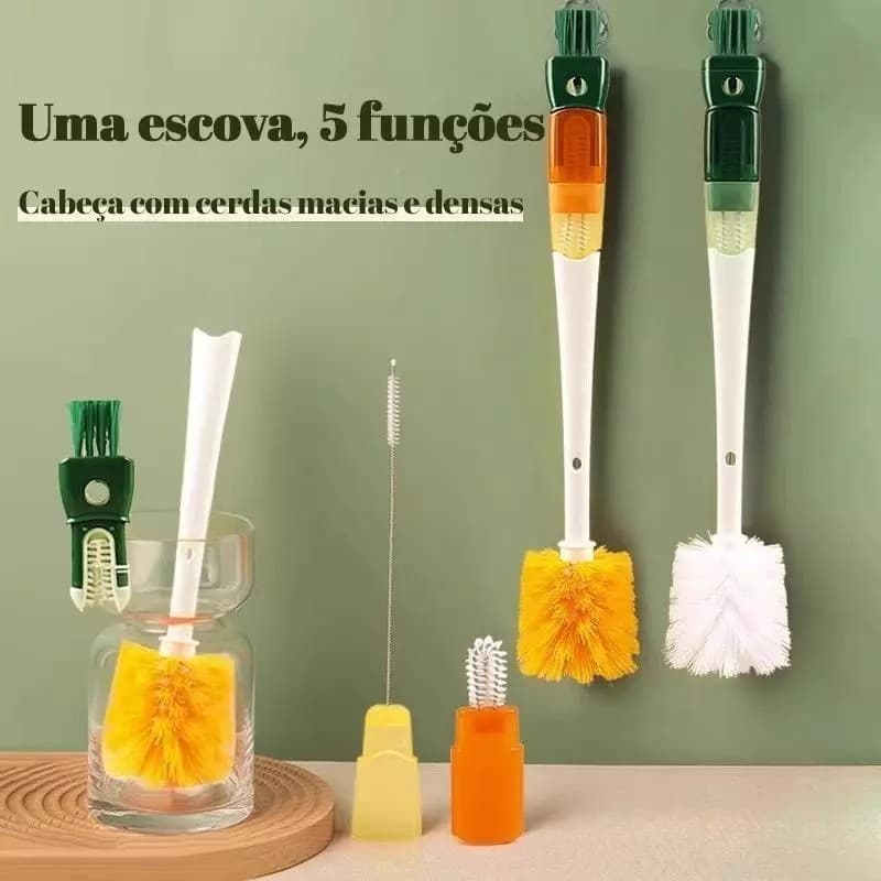 Escova 5 Em 1De Limpeza Multifuncional P/Lavar Mamadeira Copos de Dobrável Garrafa Bebê Bico Cleaner